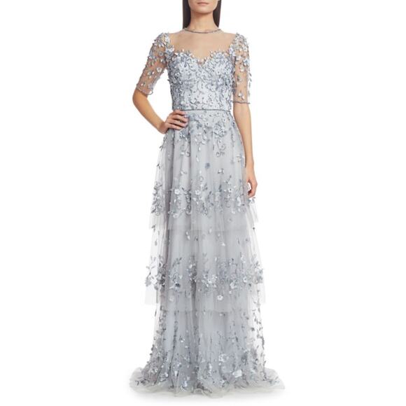 Theia Embellished Tiered Gown Beading & Tulle Pale Lilac Size 8 NWT Elegant - Picture 1 of 16